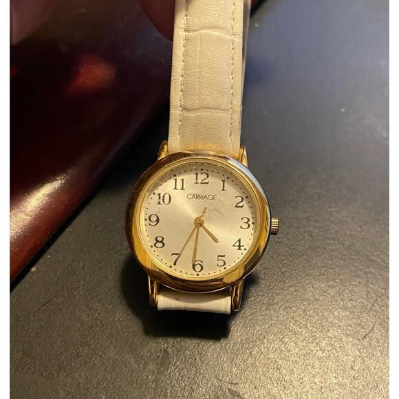 VTG Women's 28mm Carriage by Timex Watch, Gold Tone with Beige Band - Picture 2 of 3